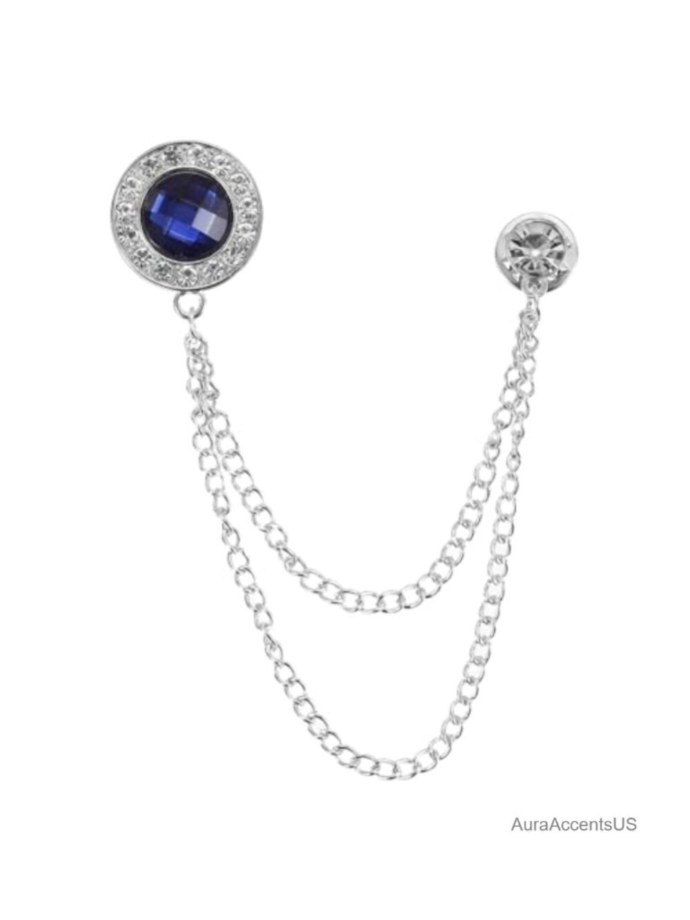 Sparkling Gem Chain Brooch Pin Rhinestone Hanging Tassel Lapel Suit Shirt Pin